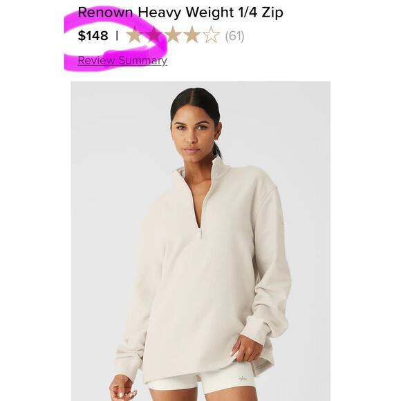 Alo UNISEX Renown Heavyweight 1/4 Zip Pullover Sweatshirt Color: Bone Sz: S - Picture 7 of 16